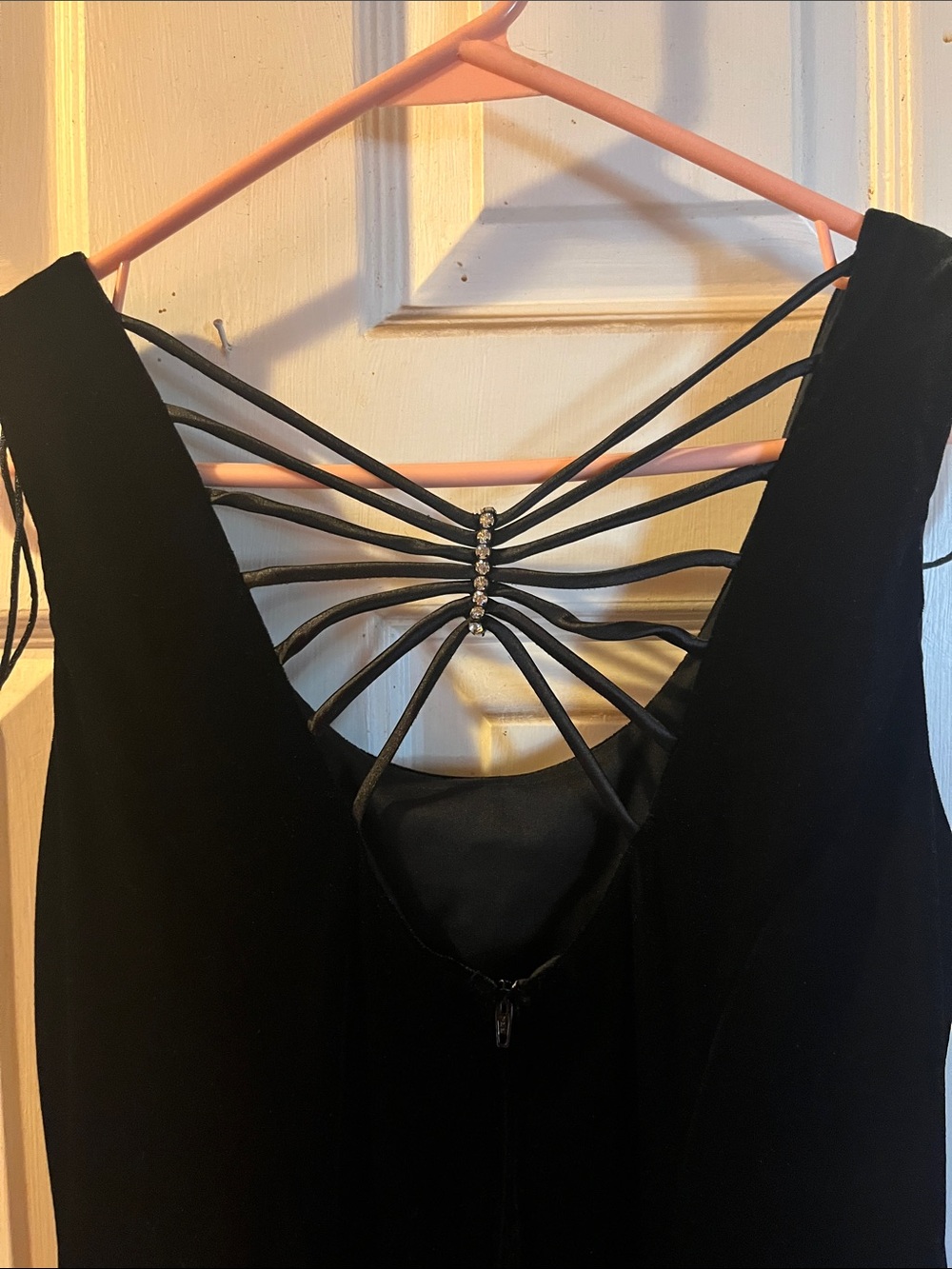 Elegant Black Prom Dress with Strappy Rhinestone Back